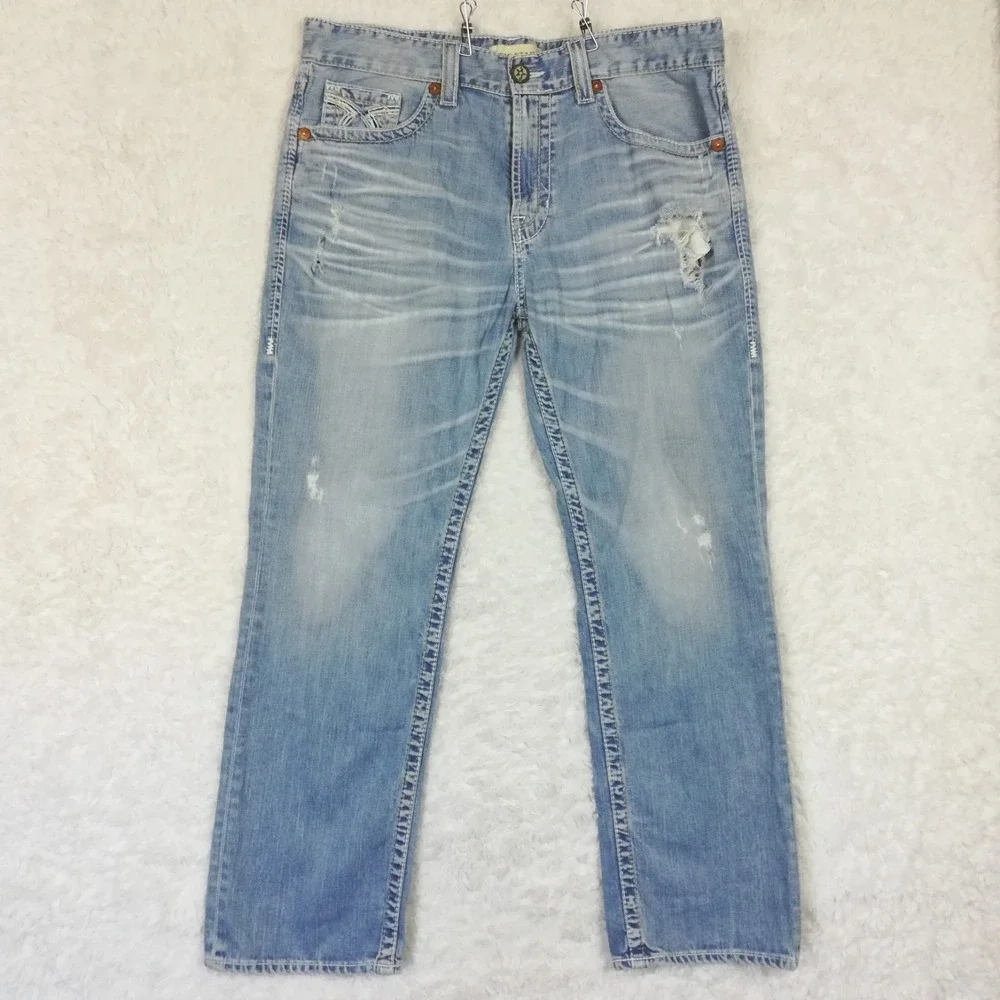Big Star Mens Jeans Union Regular Straight Leg Blue Denim Light Wash Short 36S